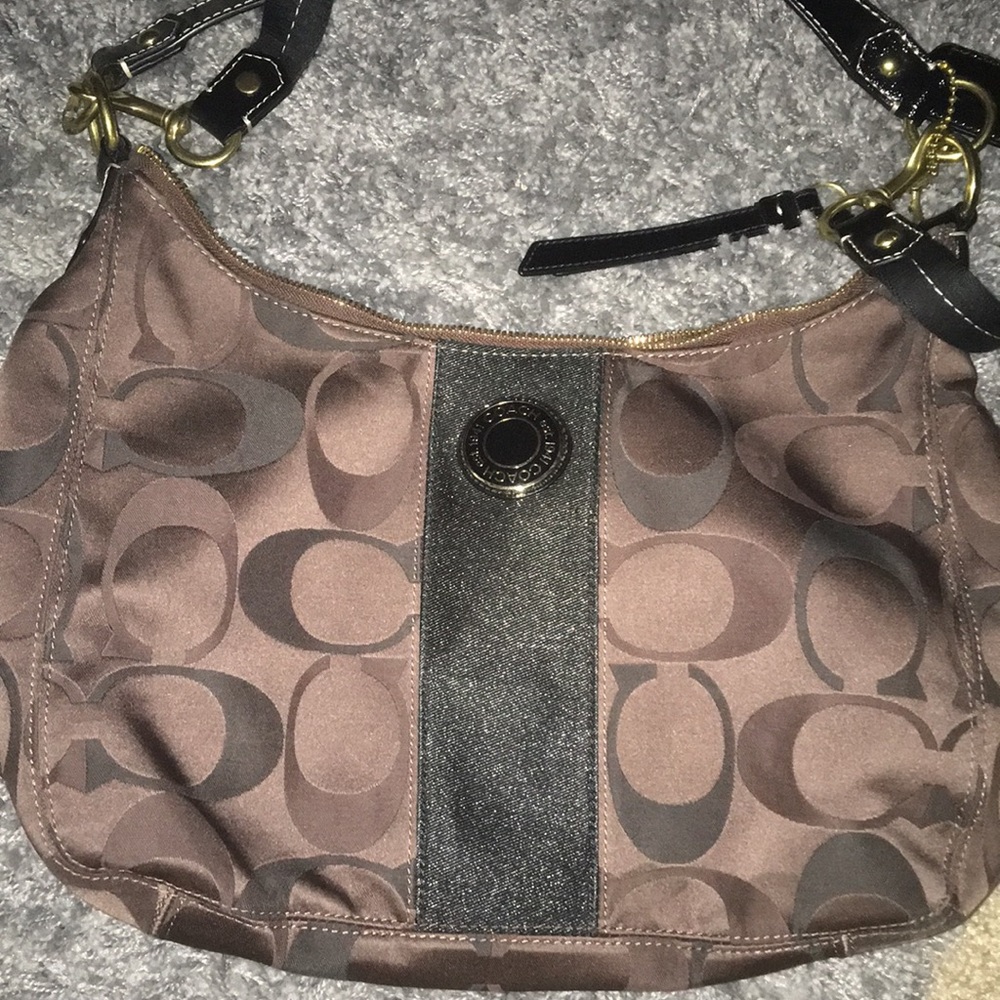Coach logo fabric satchel brown/black.
